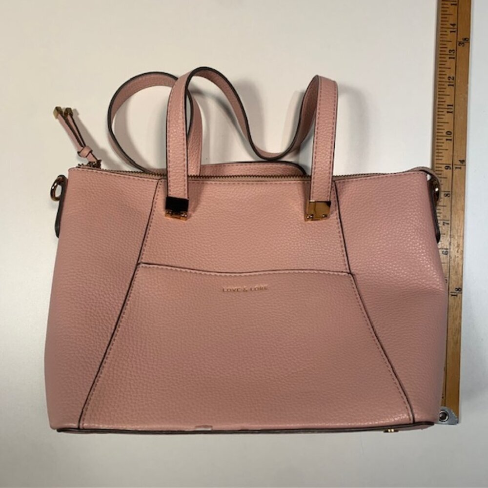 Love & Lore Pink Pebbled Leather Satchel Tote Crossbody Bag Gold Hardware - Picture 6 of 11